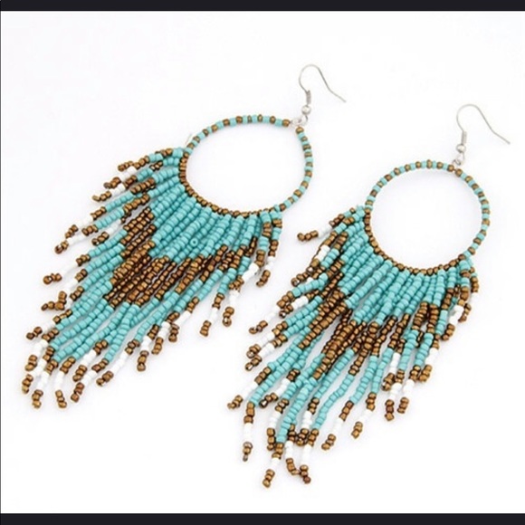 Bohemian tribal beaded large statement earrings - Picture 5 of 8